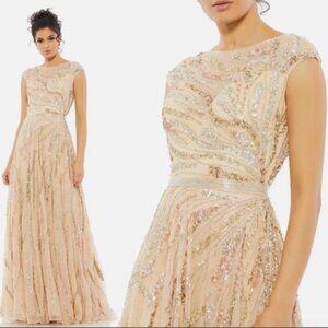 MAC DUGGAL 5445 CAP SLEEVE EMBELLISHED EVENING BEIGE MULTI GOWN sz 6
